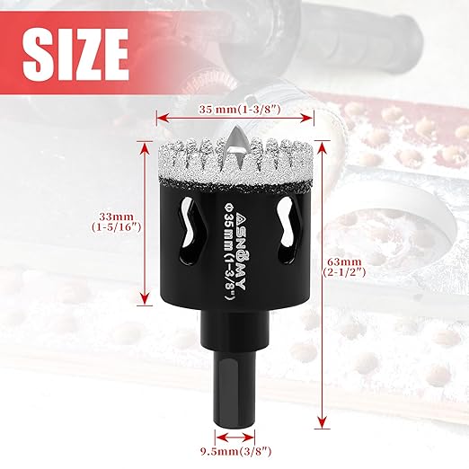 2Pcs 1-3/8 Inch Diamond Hole Saw with Pilot Drill Bit, 1-3/8" Serrated Brazing Tile Hole Saw Diamond Core Drill Bits with Guiding Bit for Ceramic Porcelain Tile Glass Stone Granite Marble