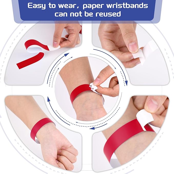 2000 Pcs Paper Wristbands for Events Waterproof Neon Red Wrist Bands Adhesive Concert Identification Wristbands Hand Bands for Events(Red)