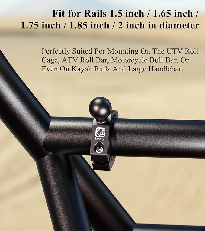 BRCOVAN 1'' Ball Large Bar Clamp Mount, Fit 1.5'' / 1.65'' / 1.75'' / 1.85'' / 2'' Round Rails & ATV UTV Roll Cages, Fit for RAM Mounts B Size 1 Inch Ball Double Socket Arm, Aluminum Alloy