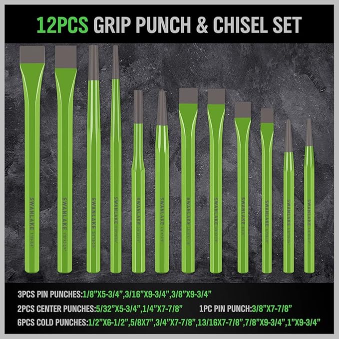 SWANLAKE 28-piece Punch and Chisel Set, Including Pin Punches, Taper Punch, Cold Chisels, Center Punches