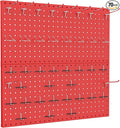 TORACK Metal Pegboard Wall Organizer 24" x 24" or 12" x 48", 70 PCS Tool Storage Pegboard for Garage Tool Organizer Board with Pegboard Hooks for Workbench(Red)