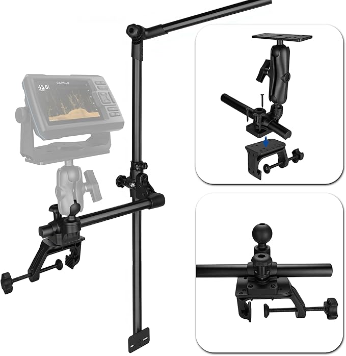 Heavy Duty C-Clamp Mount Compatible with RAM Systems 1" and 1.5" Size Round Ball Bases,Aluminum C Clamp Kayak Mount,3.27-Inch Jaw Opening