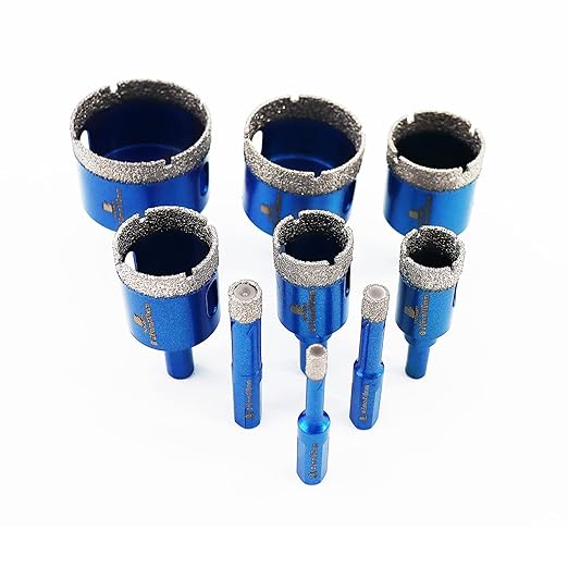 Diamond Hole Saw Kit - Porcelain Tile to Granite Drilling, 9pcs Diamond Drill Bits with Triangle Shank (6 8 10 20 25 32 35 43 50mm)