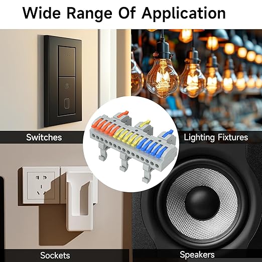 2Pcs Lever Wire Connectors, 3 in 15 Out, Push-in, Quick Wiring DIN Terminal Blocks, 0.75-2.5(4) mm², 600V 32A, 36Pcs Wire Ferrules Terminals & 6.89 Inch DIN Rail Included