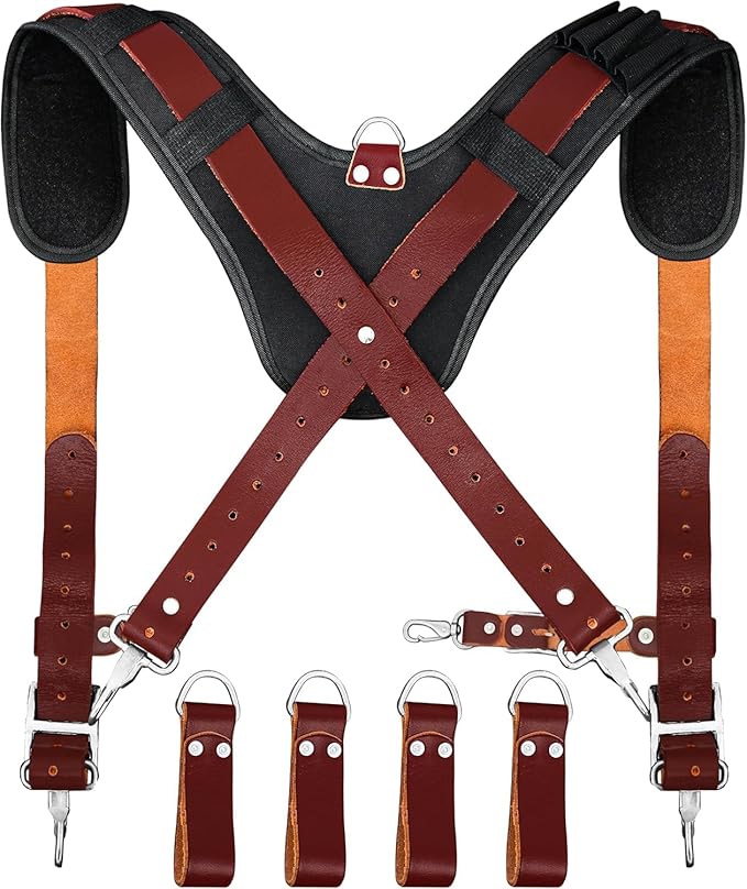 Heavy Duty 19 Pocket Leather Tool Belt Multipurpose Pockets Work Organizer Pouch Framing Fat Lip Tool Holder for Carpenter, Construction, Handyman, and Electrician Tool Belt Set