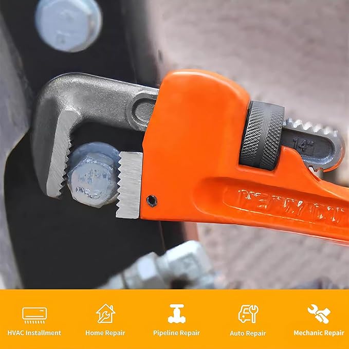 4 Pack Heavy Duty Pipe Wrench Set, 8'' 10'' 12'' and 14'' Adjustable Jaw Plumbing Wrench, Heat-Treated Chromium Vanadium Steel Pipe Tools with Anti-Vibration Grip for Industrial/Domestic Pipe Repair