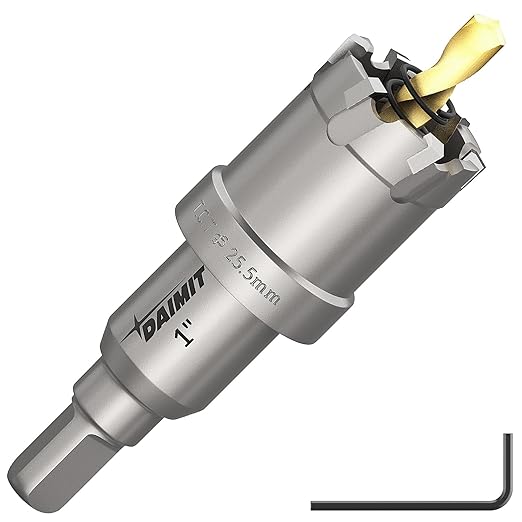 DAIMIT Hole Saw for Metal - Tungsten Carbide Tipped 1" Inch(25.5mm) Hole Cutter with Pilot Drill Bits for Stainless Steel, Iron, Copper, Brass - Heave Duty Hole Saw for High Precision Cutting
