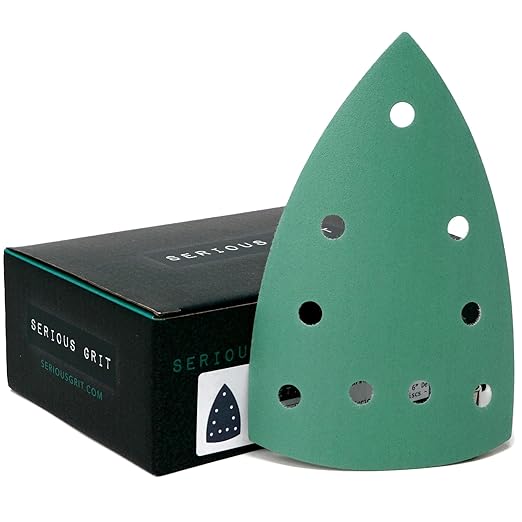 320 Grit 4" x 6" Delta (100mm x 150mm) Triangle Sanding Sheets - Fits Festool DTS 400 & Mirka DEOS Delta Sanders - Heavy-Duty Hook & Loop Film Sandpaper for Detail Sanders - 50 Pack Box