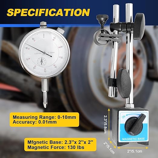 DASBET 110Lbs Magnetic Base with Fine Adjustment, 0-10mm Range Dial Indicator Magnetic Dial Indicator Holder Set in Strong Carry Box