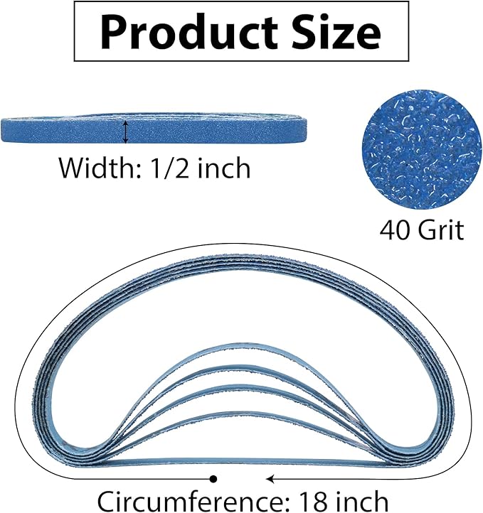 30 Pcs 1/2" x 18" Zirconia Sanding Belts, 40 Grit 1/2x18 Inch Sanding Belts for Air Belt Sander, Zirconia Belt Sander Sanding Belts for Metal Polishing, Derusting (1/2x18in, 40 Grit)