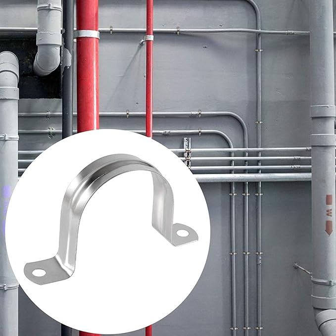 4 Pcs 8inch Rigid Pipe Strap,Two Hole Stainless Steel Strap U Bracket, Widened Tube Strap Tension Clip Assortment Kit Heavy Duty Pipe Clamp for Pipe Fixing（219mm）