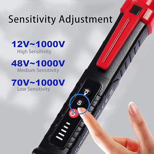 Voltage Tester, Non-Contact Voltage Detector, Electrical Tester, 3 Ranges AC 12V/48V/70V-1000V, Live/Null Wire Tester with Buzzer Alarm and Flashlight, Wire Breakpoint Finder - Black