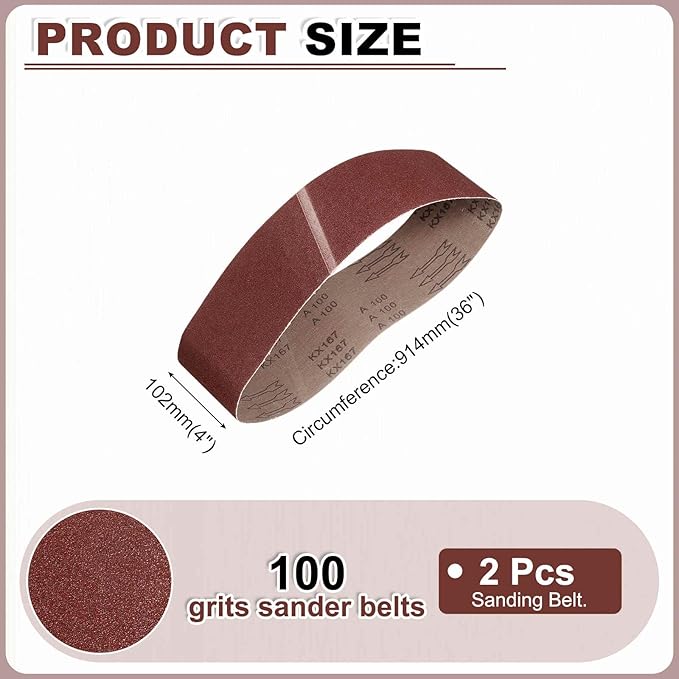 HARFINGTON 4 x 36 Inch Sanding Belts, 2 Pcs 100 Grits Aluminum Oxide Abrasive Belt Sander File Belt for Woodworking, Metal Polishing, Knife Sharpener