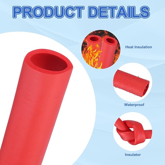 uxcell Pipe Insulation Tube Foam, 1-1/8" ID x 3/16" Thick x 1.64ft Foam Pipe Cover Non-Slip Hollow Tubing Guitar Air Conditioner Stand Fitness Equipment Handles, Red