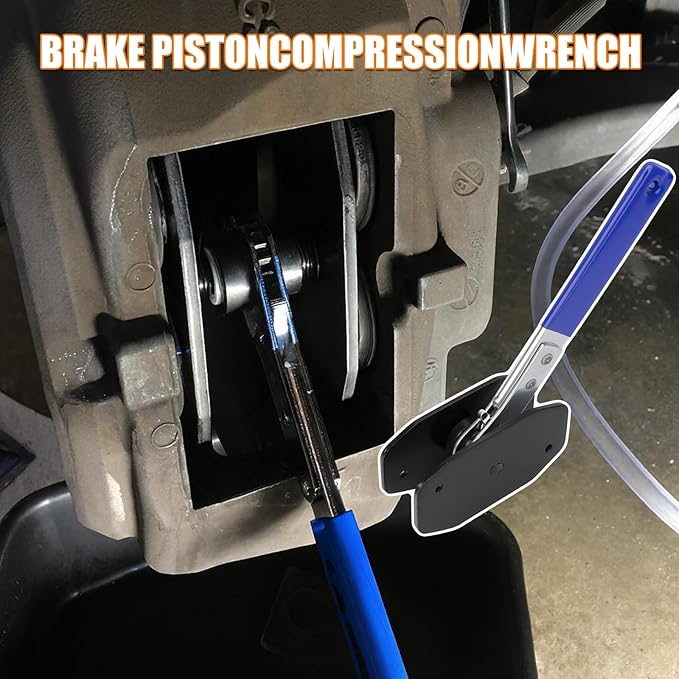 Brake Caliper Compression Tool, Caliper Piston Compressor Tool with 360° Ratchet, 2 Brake Caliper Hooks, 2 Brake Disc Lubricant, Brake Pad Spreader for Single/Twin/Quad Piston Calipers (Blue)