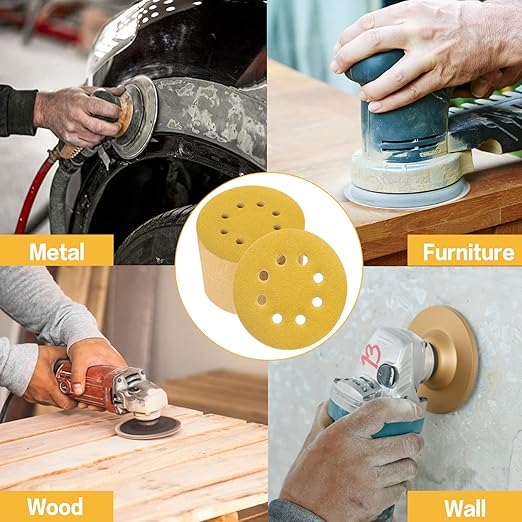 100PCS 5 Inch 8 Hole Sanding Discs 180 Grit,Gold Round Hook and Loop Sandpaper for Random Orbital Sander
