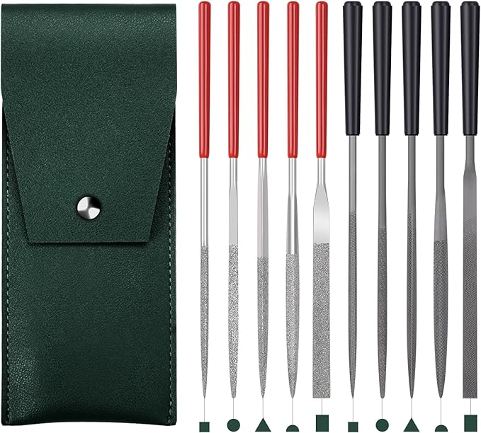 5pcs Mini Diamond Needle Files and 5pcs Mini Steel Needle Files,Packed in Synthetic Leather Case,for high Precision Sanding Work on Wood,Plastic,Metal and Jewelry Carving