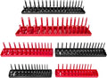 6PCS Socket Organizer Tray Set, Red SAE & Black Metric Socket Storage Trays, 1/4-Inch, 3/8-Inch & 1/2-Inch Drive Deep and Shallow Socket Holders for Toolboxes