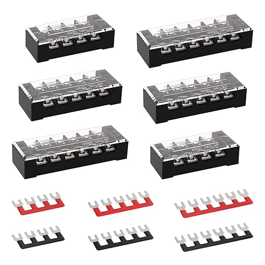 APIELE 25A Screw Terminal Block 4/5/6 Position Dual Row Covered 600V Pre-Insulated Terminal Barrier Strips (6PCS 25A 4P/5P/6P+6PCS Wiring Strips)