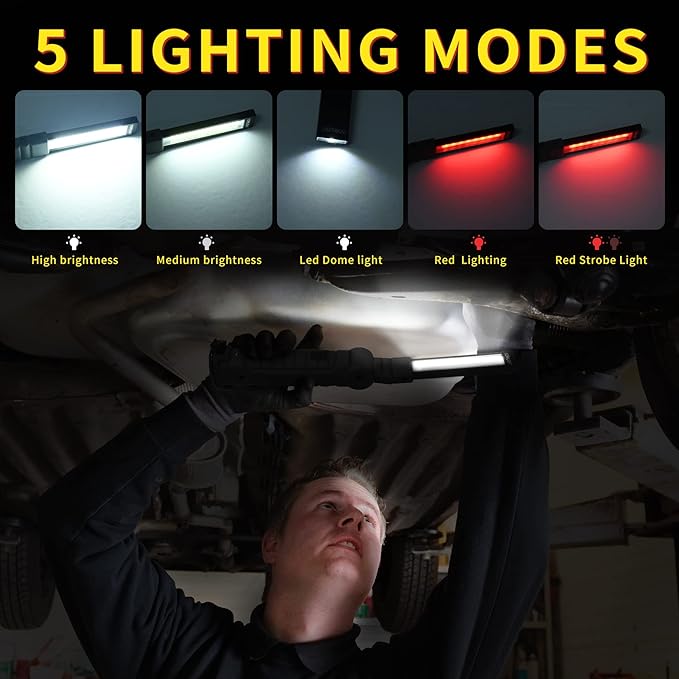 LED Rechargeable Flashlight, Mechanic Tools Trouble Light Cordless Worklight with Magnetic Base 360°Rotate 5 Modes,Portable Inspection Troch for Mens Gift,Automotive,Camping and BBQ(2 Pack)