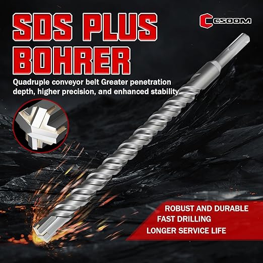 CSOOM SDS Plus Rotary Hammer Drill Bit 3/4"x12.2", Professional Concrete Drill Bit for Concrete, Brick, Stone and Cement Walls