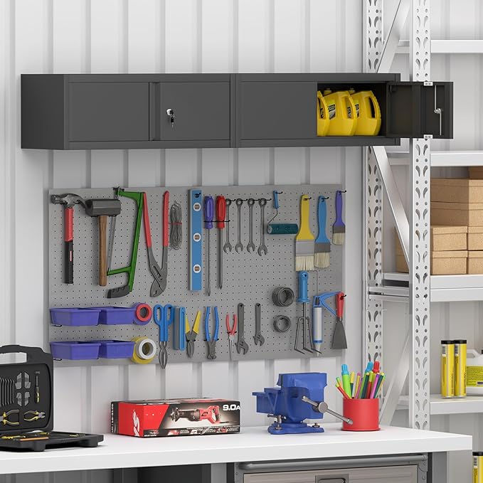 GREATMEET 13" H Metal Garage Storage Cabinets, Lockable Storage Cabinet, Wall Cabinet Storage for Kitchen, Utility Room, RV, Black