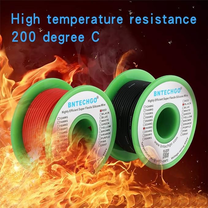 BNTECHGO 24 Gauge Silicone Wire Spool red 50ft and Black 50ft Flexible 24 AWG Stranded Tinned Copper Wire