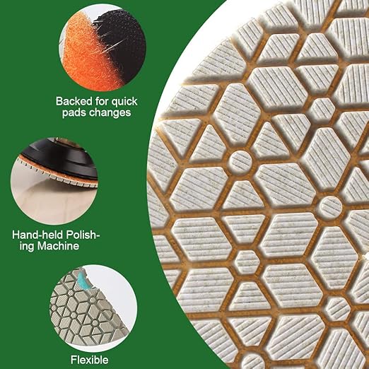 Super Flexible Wet Polishing Pads 4 Inch Diamond Polishing Pads Three 3 Step Polishing Pads for Granite Marble Engineered Stone and Other Natural Stone