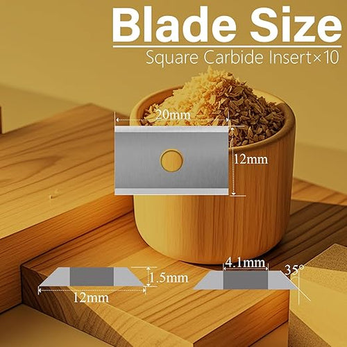 20mm Square Carbide Inserts Cutters Replaceable Knives Blades 20×12×1.5mm-35° for Flush Trim Router Bit Woodworking Spiral/Helical Planer Cutter Head or Lathe Turning 10pcs