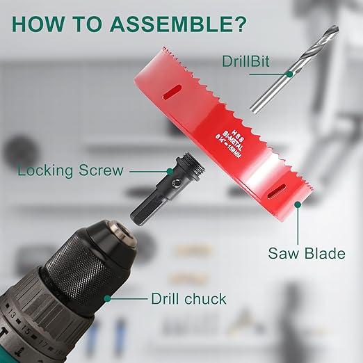 HYCHIKA 6-1/4 Inch/159mm Hole Saw,Bi-Metal Cutter Hole Max Cutting Depth 32mm with 1 Arbor Drill Bit for Wood Cutting Cornhole Plastic Drywall Boards Fiberboard