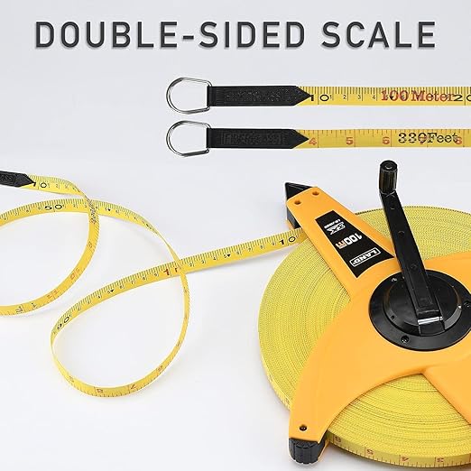LAND 300FT/91M Heavy Duty Fiberglass Tape Measure - 1/2-Inch Wide, Dual Inch/Metric Scale, Durable Open Reel Measuring Tape for Surveying, Engineering, Runway Construction
