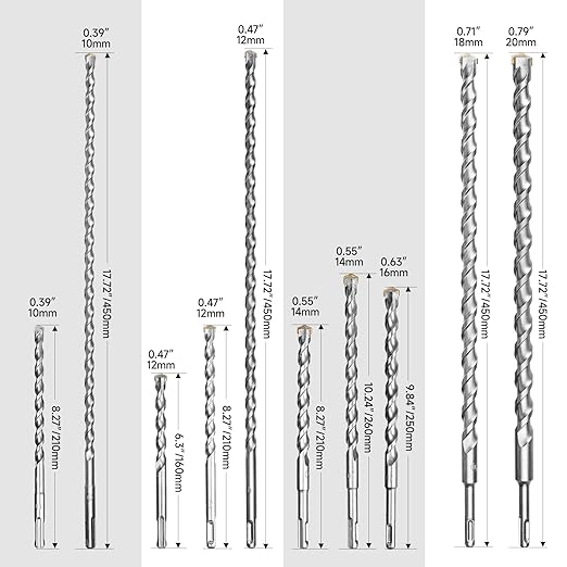 20Pcs Rotary Hammer Drill Bits and Chisel Set, SDS-Plus Shank Carbide - Tipped Drill Bits and Chisels with Storage Case, Tools for Concrete Brick Stone and Other Masonry Construction Materials