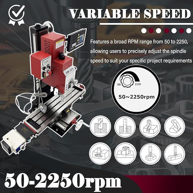 Benchtop Mini Milling Drilling Machine 1500W Brushless Mill Drill with X-Axis Power Feed,3-Axis Grating Ruler,±90° Spindle,50-2250 RPM for Metal/Wood/Plastic Working R8 Spindle 110V