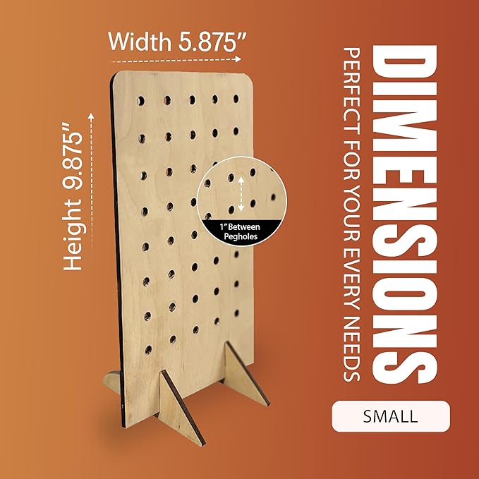 Torched Pegboard Display Stand for Jewelry, Craft Shows, Selling, Vendor Events, Tools, Peg Board Accessories Rack Organizer, Small 5.88" L x 4.3" W x 9.88" H, Natural