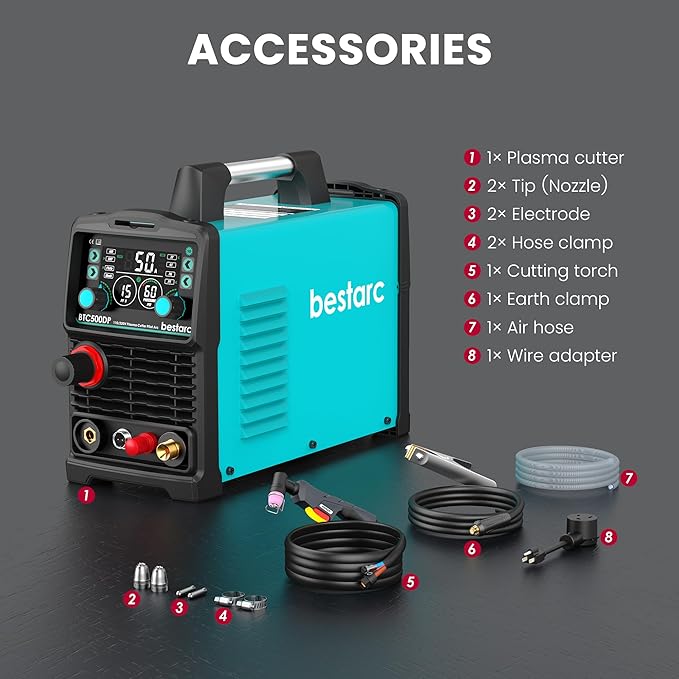 Plasma Cutter, [Pilot Arc][Large LED Display][Air Sensor] 50A bestarc Plasma Cutter Machine 110/220V Dual Voltage, 1/2 Inch Clean Cut 4/5 Inch Max Cut, Post Flow Mesh, 2T/4T for Beginners DIY