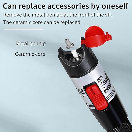 Rechargeable Visual Fault Locator 50KM VFL Fiber Optic Tester Suitable for SC/FC/ST 2.5mm Interface LC 1.25mm Interface Belt 1 FC-LC Single Mode 9/125um Adapter of Fiber Optic Network Cable Test Pen