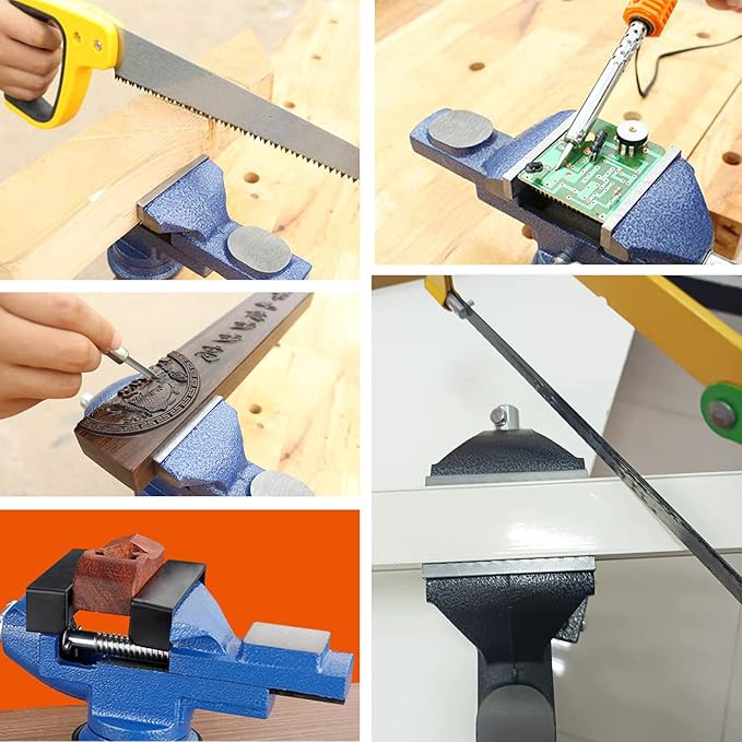 2-in-1 Dual-Purpose Combined Bench Vise or Table Vise, With end-point locking device, Portable Universal Rotate 360° Work Clamp-On Vise, 3.2" Blue