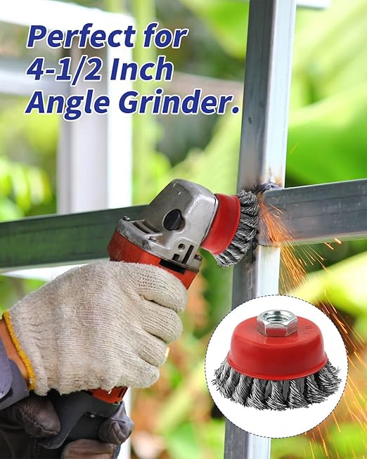 Rocaris 20 Pack Wire Wheel Cup Brush, 4 Inch Twisted Knotted & Coarse Crimped Cup Brush for Angle Grinders, 5/8 -11 Inch Threaded Arbor for Drill
