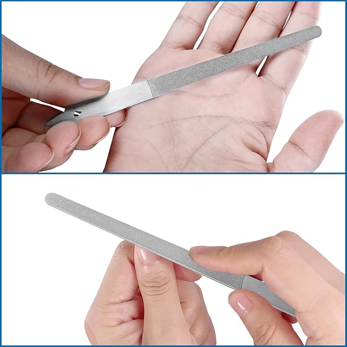 Metal Nail File (2 Pack) with Sharp Pointed Tip, Fingernail Files 8’’ for Natural Nails Stainless Steel Nail Filer Heavy Duty Sapphire Grit Double Sided Manicure Pedicure Toenails Tools