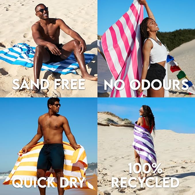 Dock & Bay Beach Towel - Quick Dry, Sand Free - Compact, Lightweight - 100% Recycled - Includes Bag -Cabana - Set J (6), Extra Large (200x90cm, 78x35)