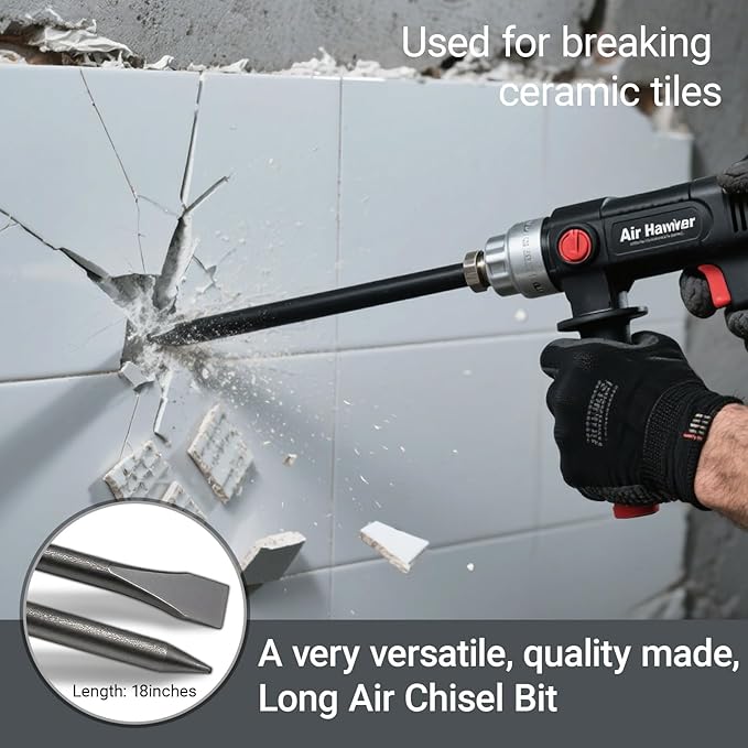2 Pack 14" Air Hammer Bits Attachments,0.401 Inch Shank Chisel Bit Set,Cr-Mo Alloy Steel Punch