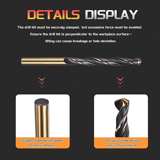 Drill Bit, 7.5mm Cutting Diameter, 4341 HSS Gold and Black 118° Cutting Angle Number Jobber Bits - (Applications: for Drilling Soft Metal Plastic Wood), 6-Pieces