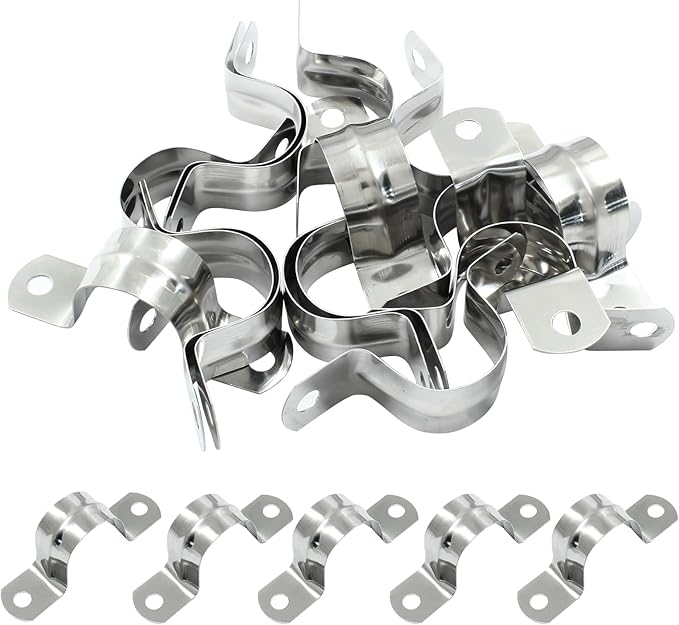 Hordion 30Pcs 1" Two Hole Strap U Bracket, M25 Rigid Pipe Strap Stainless Steel Conduit Clamp for Fixing Pipe
