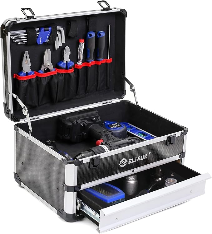 ELIAUK Tool Box Hard Case Tool Organizer Storage Cabinet Carry Case Tool box with Drawers(Silver)