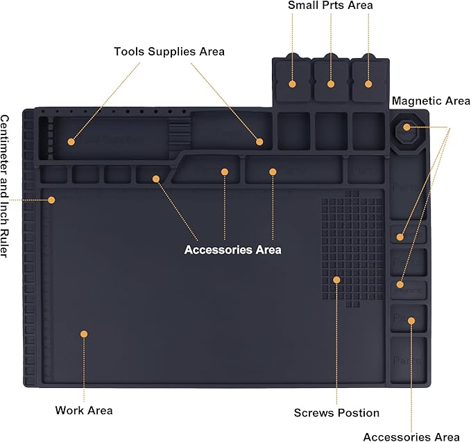 Premium Heat Resistant 932°F Magnetic Silicone Soldering Mat Electronics Work Mat for Computer Cell Phone Laptop Repair, BGA Soldering Gun Iron Workbench Protection