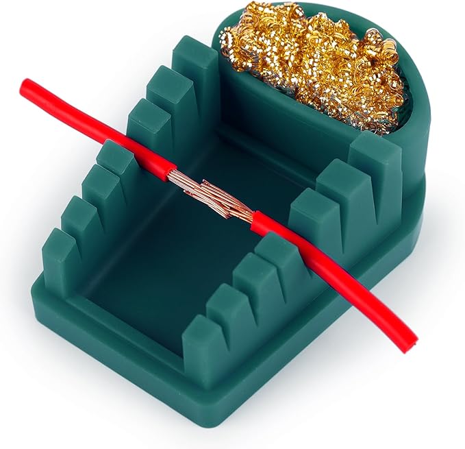 YIHUA S200 Green Heat-Resistant Silicone Soldering Wire Holder with Brass Wool Cleaner, 6 Grooves, Storage Tray, Helping Hands Soldering Wire Welding Fixture, Compatible Diameter 32-7AWG