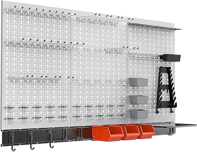 TORACK 109Pcs Pegboard Wall Organizer 4 ft. Garage Metal Pegboard Standard Utility Tool Storage Kit w/Toolboard Hooks & Pegboard Hooks Accessories, Wall Mounted Storage Bins & Shelf