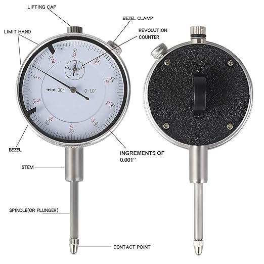 Dial Indicator SAE 0-1" Measuring Range/Resolution up to 0.001" Dial Gauge Tester Indicator with Lug Back