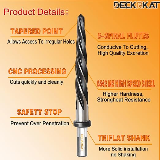 1/2" Reamer Drill Bit for Metal, M2 HSS Taper Reamer for Steel, Alloy, Wood, Plastic to Align, Enlarge Holes – 5-Spiral Flutes, 1/2" Non-Slip Shank, 12mm Car Reamer, Bridge Construction Reamer