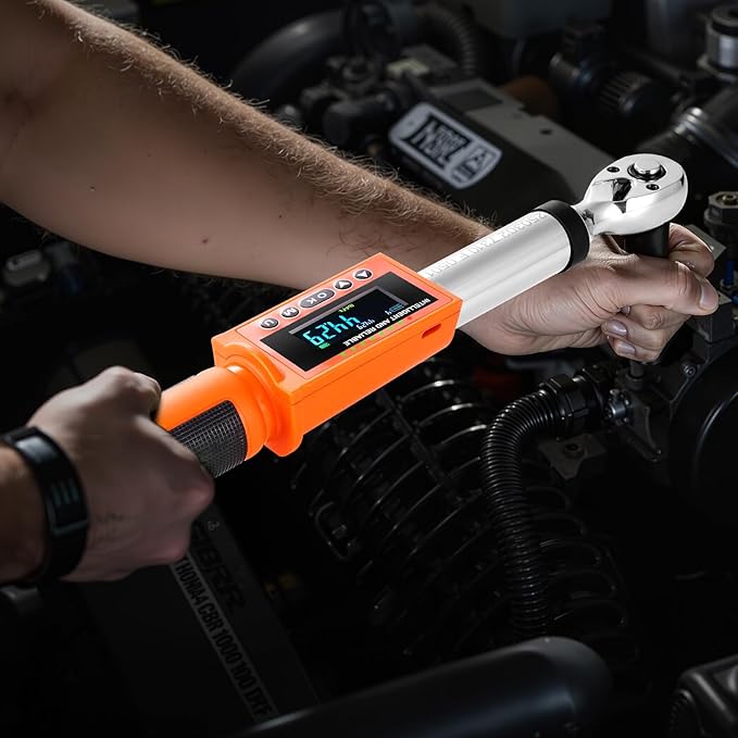 VEVOR Digital Torque Wrench 3/8" Drive, 5-99.57FT.LB(6.7-135Nm) ±2% Accuracy, Electronic Torque Wrench with Preset Mode,Vibration,Buzzer,LED Notification,Extension Bar, 1/2 Adapter, 5 Units of Measure
